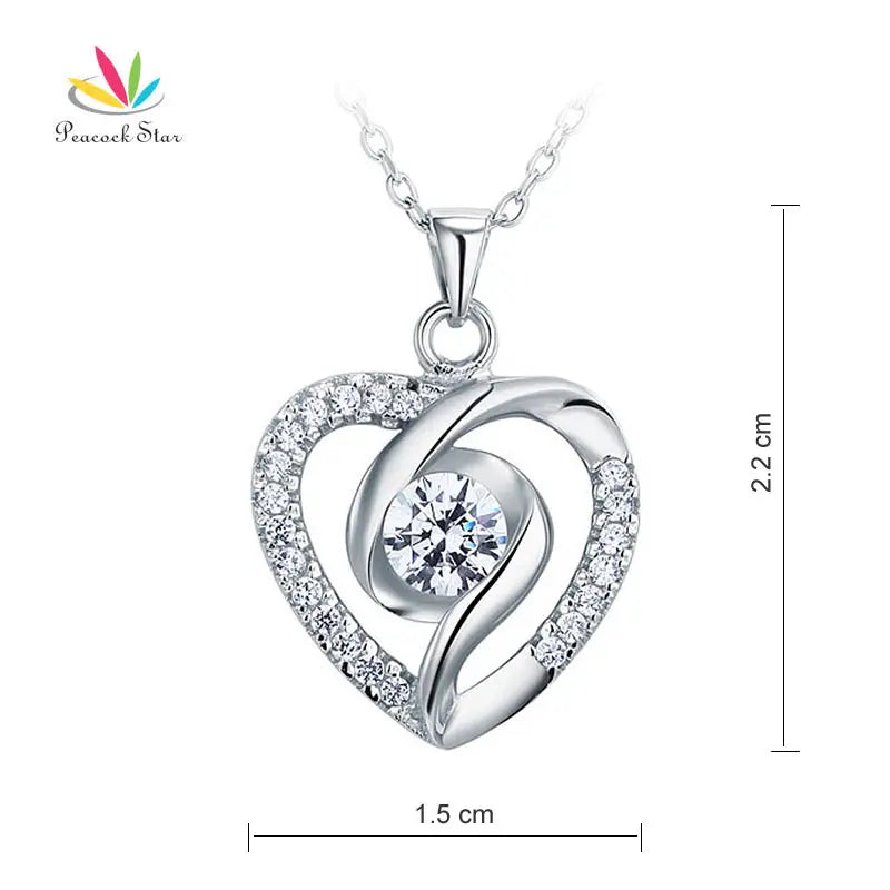 Peacock Star Solid 925 Sterling Silver Heart Bridesmaid Pendant Necklace Bridal Wedding Jewelry CFN8032