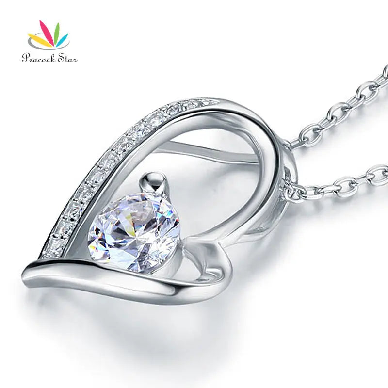 Peacock Star Solid 925 Sterling Silver Wedding Heart Pendant Necklace Bridesmaid Jewelry CFN8033