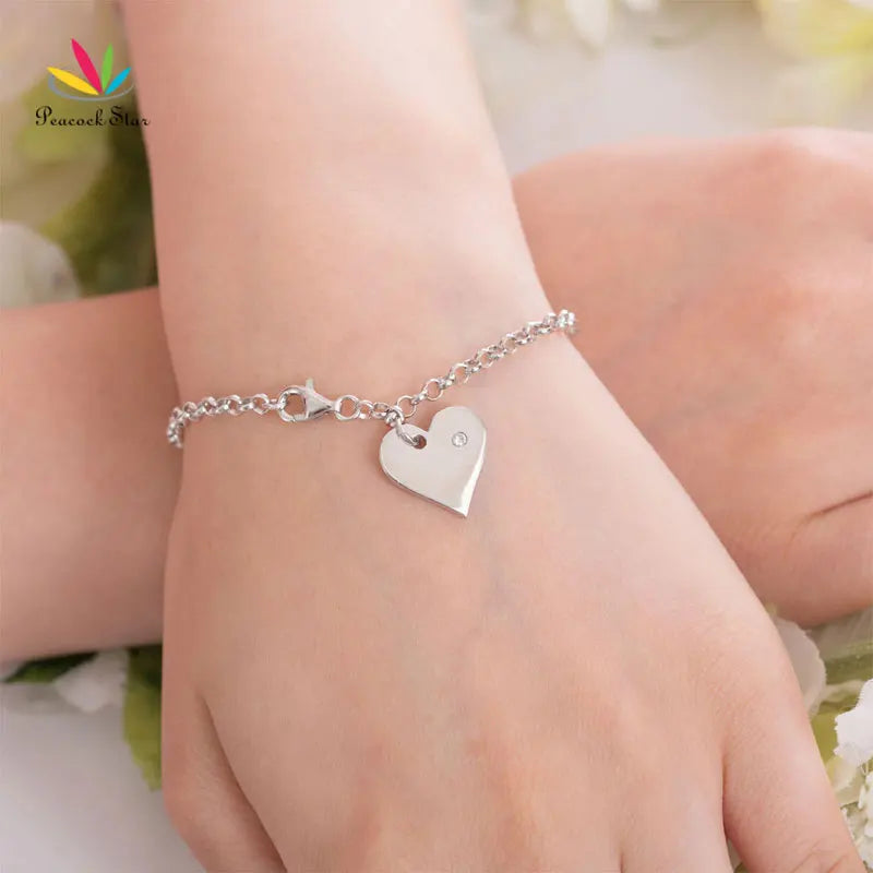 Peacock Star Solid 925 Sterling Silver Bracelet Dangle Heart Bridesmaid Wedding Gift Classic 2017 New Style CFB8009