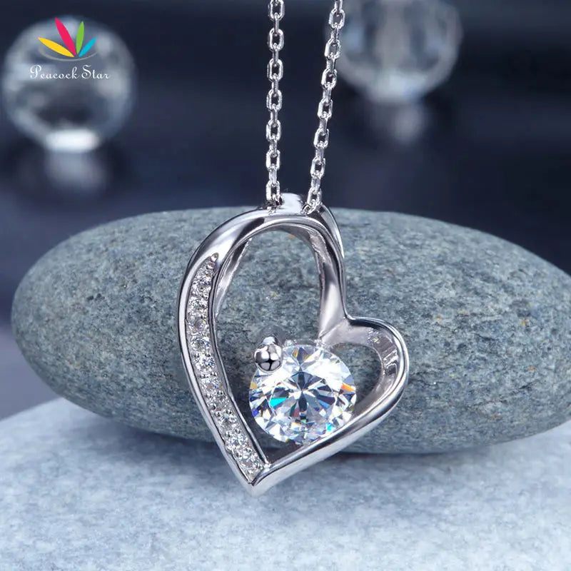 Peacock Star Solid 925 Sterling Silver Wedding Heart Pendant Necklace Bridesmaid Jewelry CFN8033