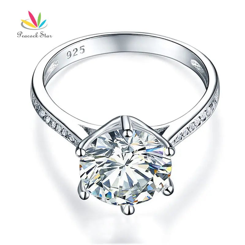 Peacock Star Solid 925 Sterling Silver Wedding Anniversary Engagement Ring 3 Carat Created Diamante CFR8209