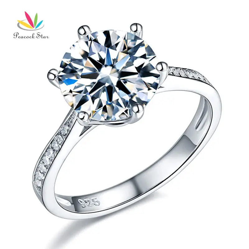 Peacock Star Solid 925 Sterling Silver Wedding Anniversary Engagement Ring 3 Carat Created Diamante CFR8209