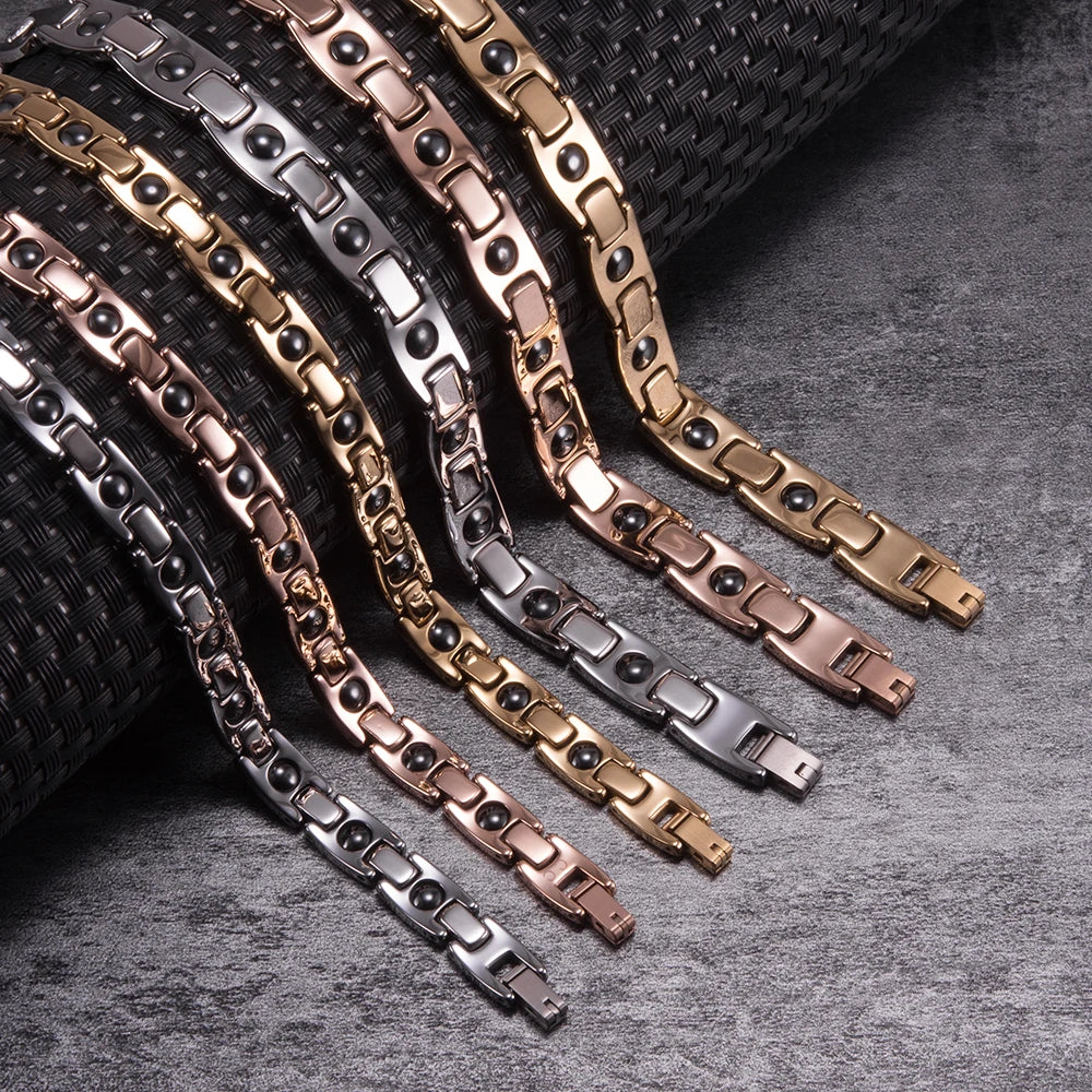 Vinterly Anti-scratch Tungsten Bracelet Male Gold-color Chain Health Magnetic Couple Lovers Energy Hematite Jewelry Waterproof