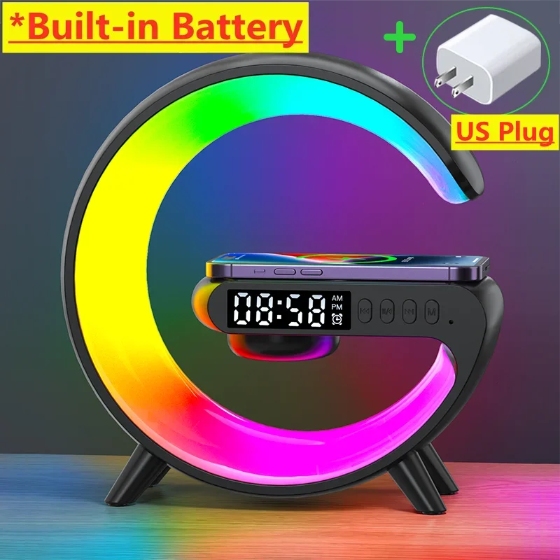 Mini Multifunction Wireless Charger Pad Stand Speaker TF RGB Night Light Fast Charging Station for iPhone Samsung Xiaomi Huawei