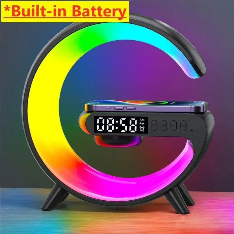 Mini Multifunction Wireless Charger Pad Stand Speaker TF RGB Night Light Fast Charging Station for iPhone Samsung Xiaomi Huawei