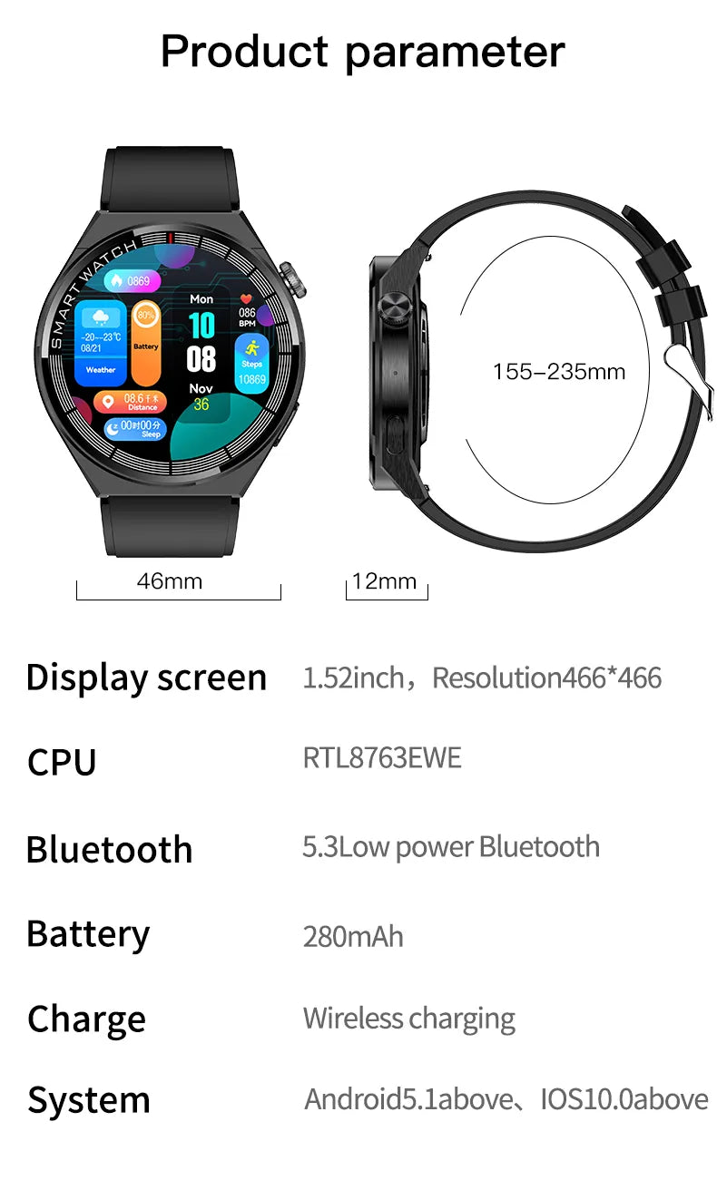 New Men's Watch GT3 Pro Smart Watch with, Heart Rate, Bluetooth Call.