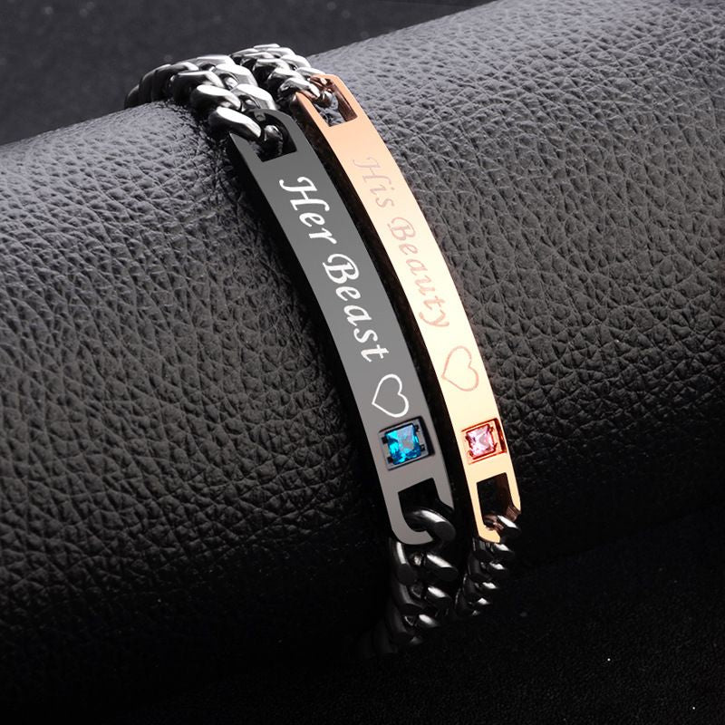 2 Style His Queen Her King Black Rose Gold Color Women&#39;s Male Chain Crystal Couple Bracelet for Men Femmo on Hands Jewelry