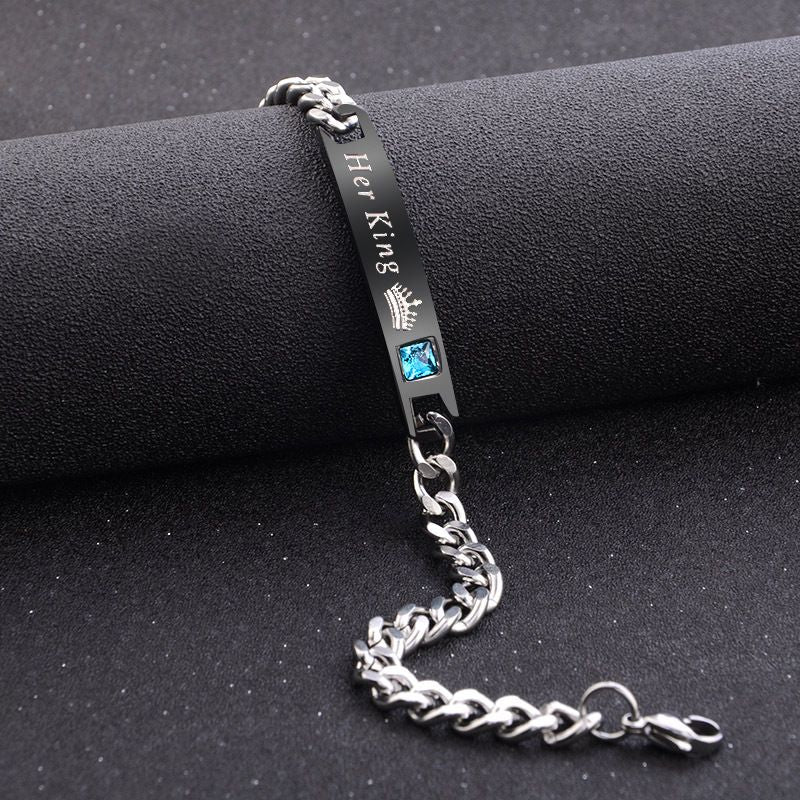 2 Style His Queen Her King Black Rose Gold Color Women&#39;s Male Chain Crystal Couple Bracelet for Men Femmo on Hands Jewelry