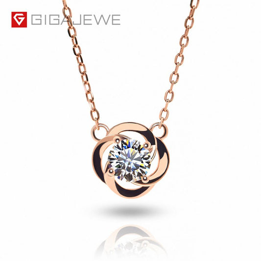 Round 18K Rose Gold Plated Silver Moissanite Diamond Necklace