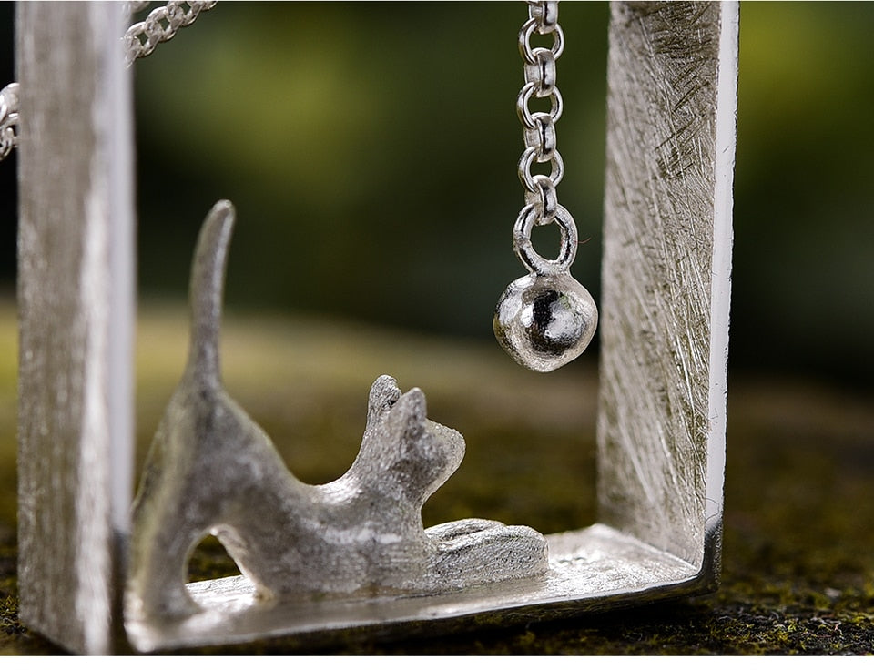 Sterling Silver 18K Gold Fashion Cat Playing Ball Pendant Without Necklace