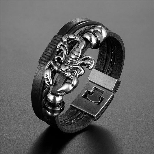 Vintage Heds scorpion bracelet for men, made of retro HANDICRAFT multilayer leather fabric.