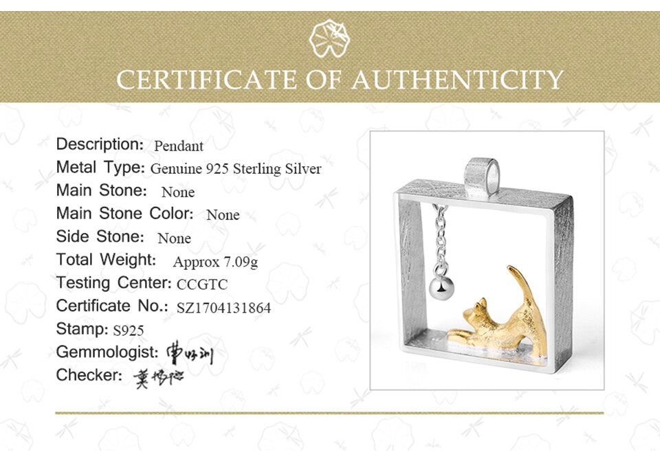 Sterling Silver 18K Gold Fashion Cat Playing Ball Pendant Without Necklace