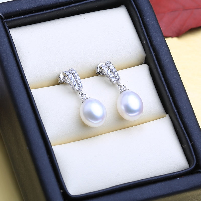 Pearl Pendant Necklaces & Earrings Elegant Silver Color Ring Set