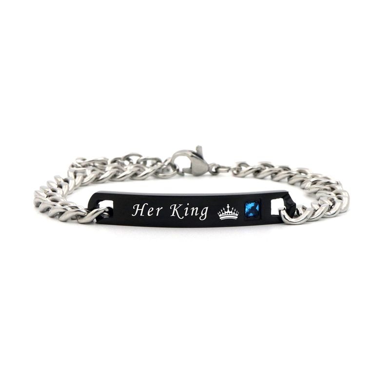 His Queen Her King Black & Rose Gold Color, Crystal Couple Bracelet