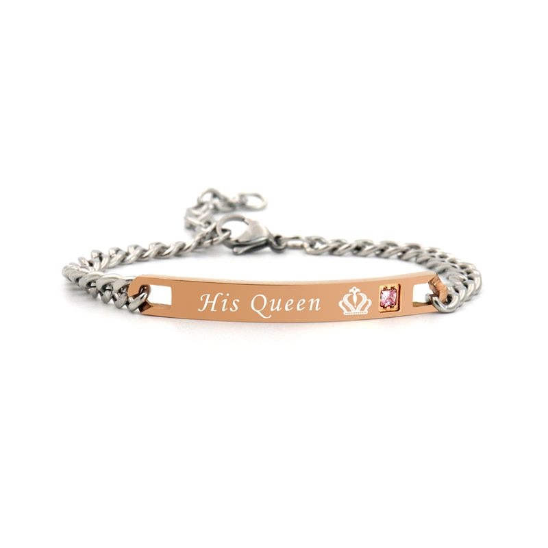 His Queen Her King Black & Rose Gold Color, Crystal Couple Bracelet