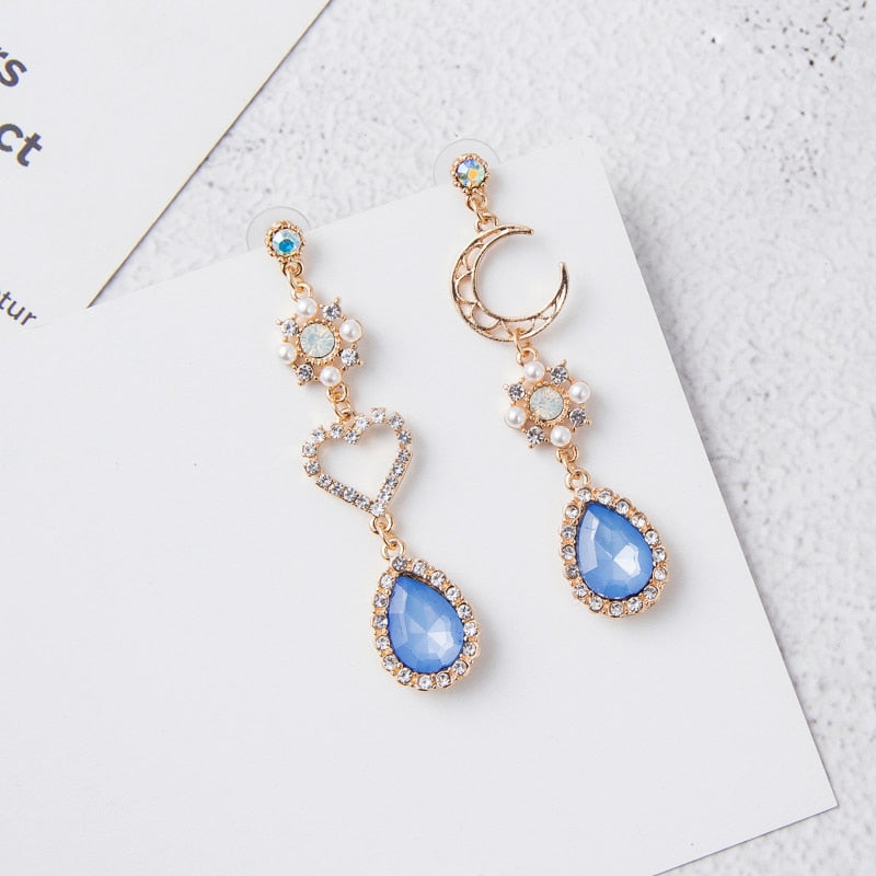 Rhinestone Love Heart Moon Drop Earrings