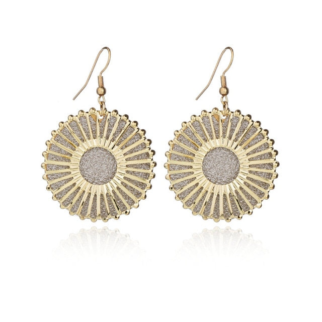 Long golden flower leaf earrings for women