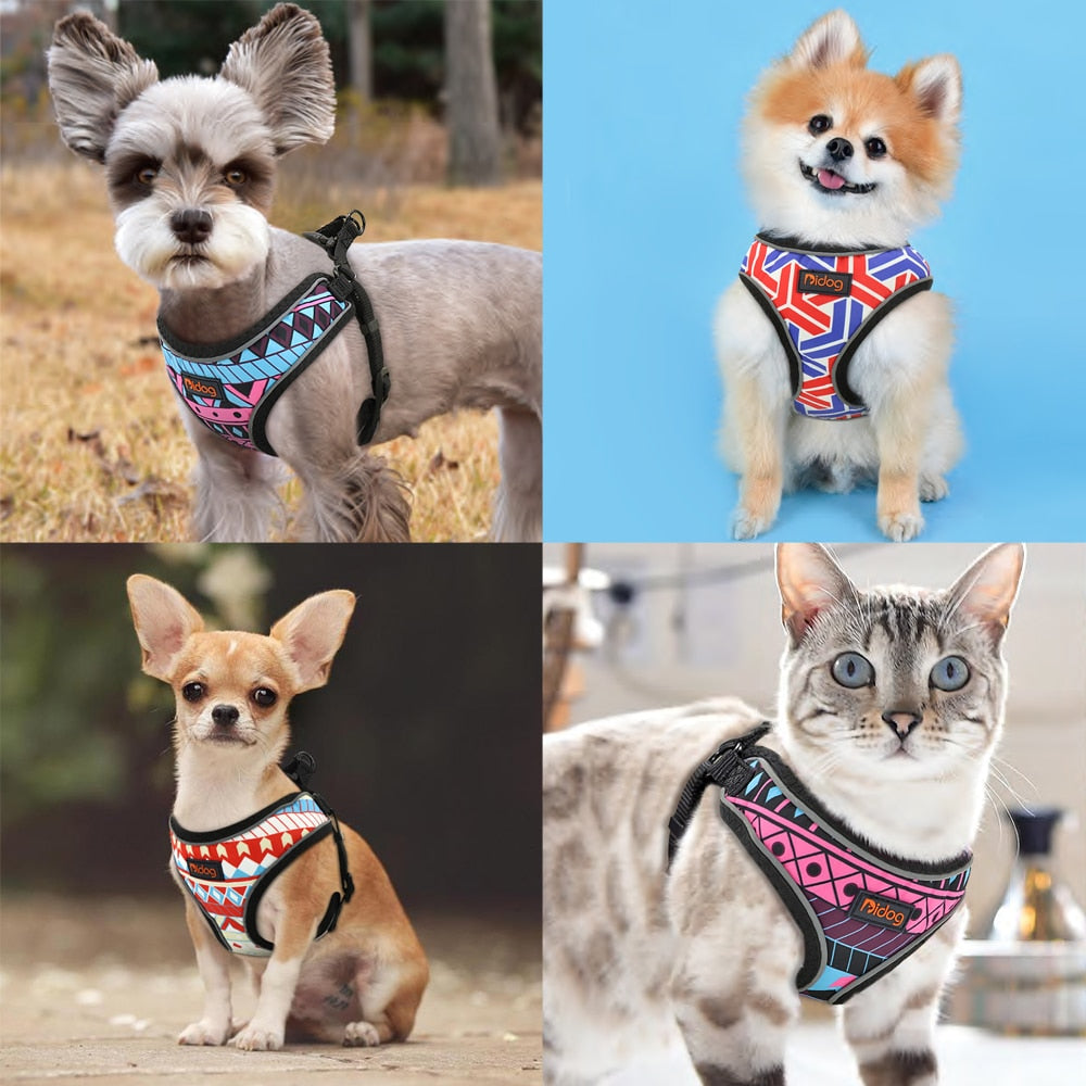 Reflective nylon harness for dogs and cats Printed medium small dog vest for cats