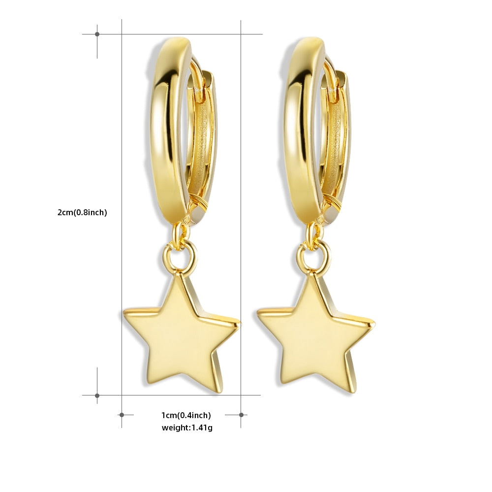 Sterling Silver Earrings Gold Color cross Moon Star Zircon Small Circle Huggie Hoop Earrings