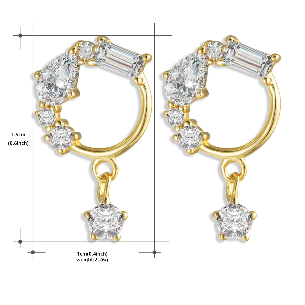 Sterling Silver Earrings Gold Color cross Moon Star Zircon Small Circle Huggie Hoop Earrings