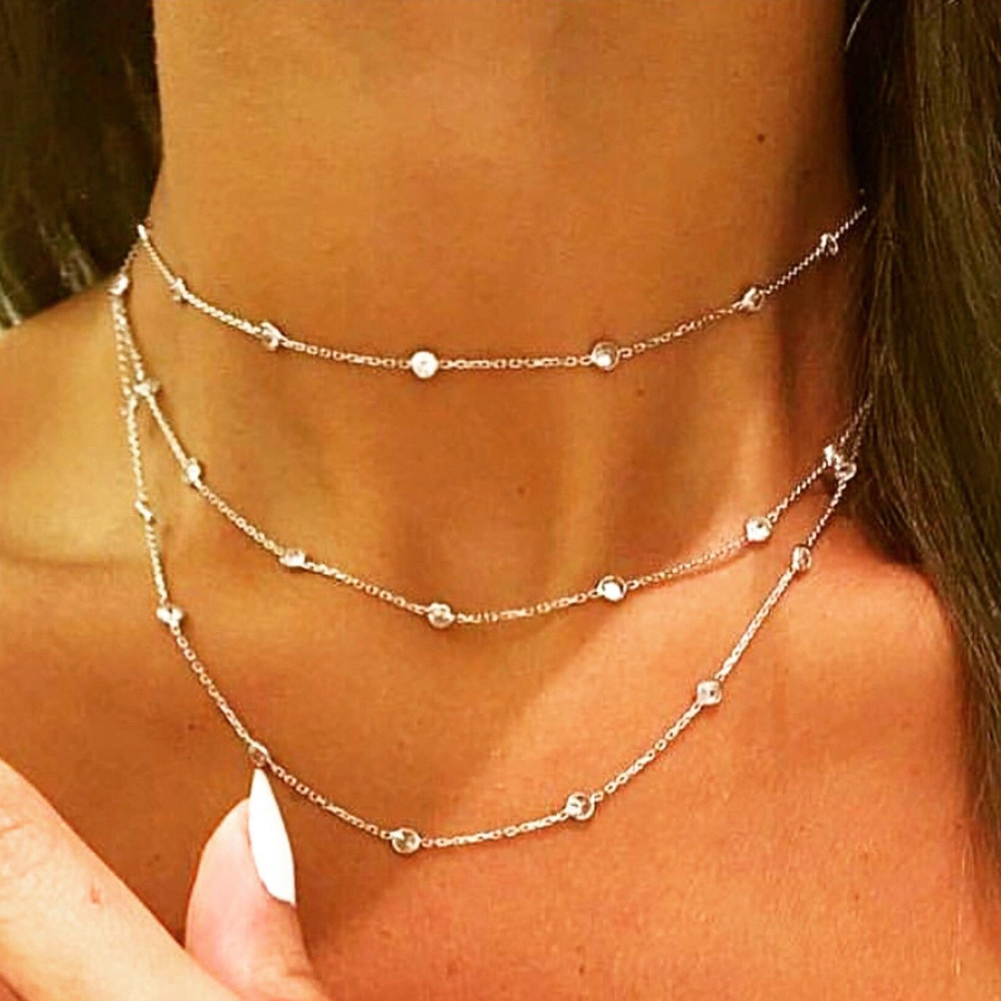 Women's chain 925 sterling silver 3 sizes and simple chain long choker necklace