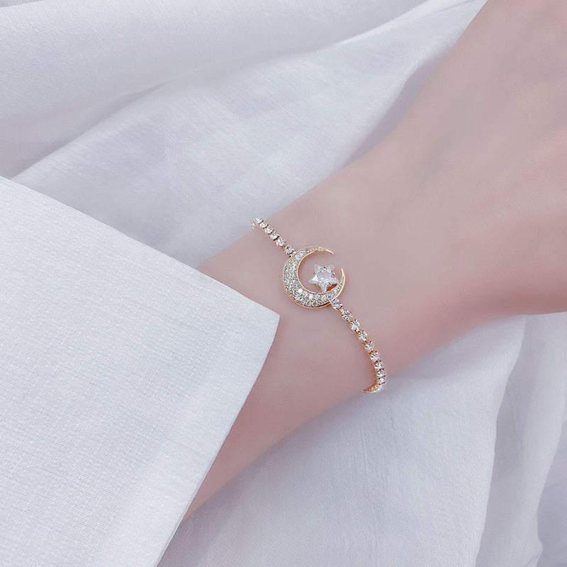 Delicate Zircon Moon Star Bracelet Bling Zirconia