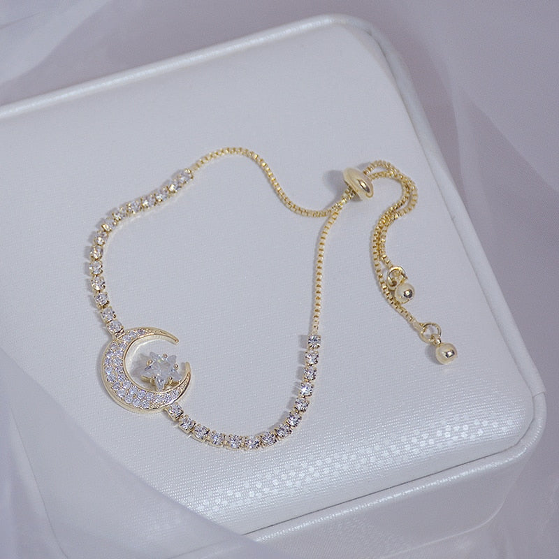 Delicate Zircon Moon Star Bracelet Bling Zirconia