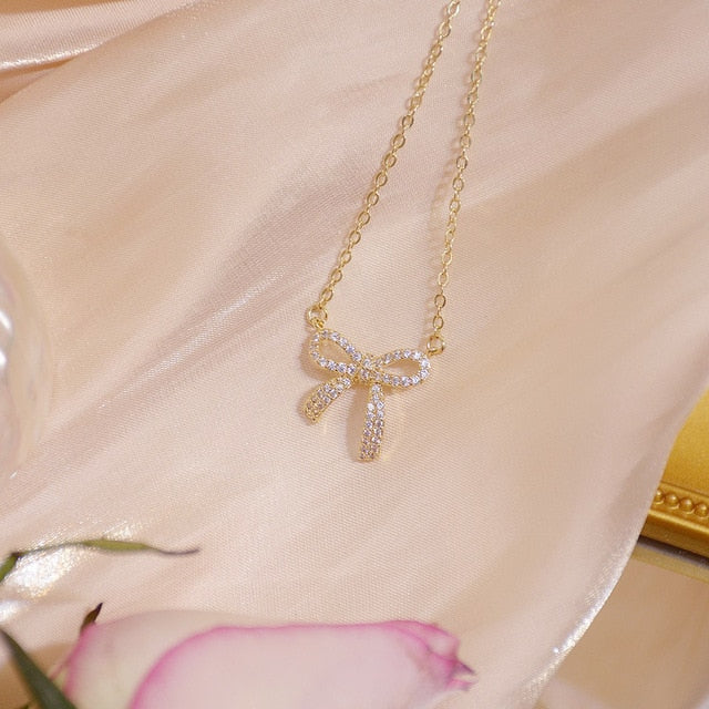 14k Real Gold Necklace Zircon Clavicle Rope