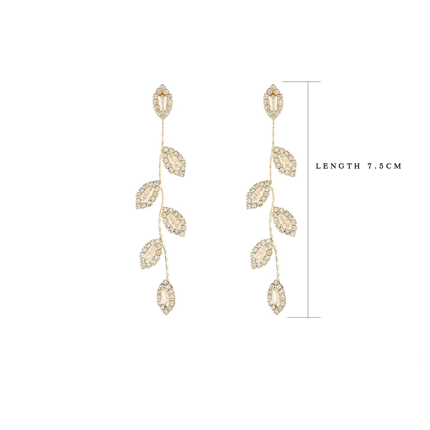 14K Gold Micro Inlaid Cubic Zircon Plated Leaves Earring Delicate