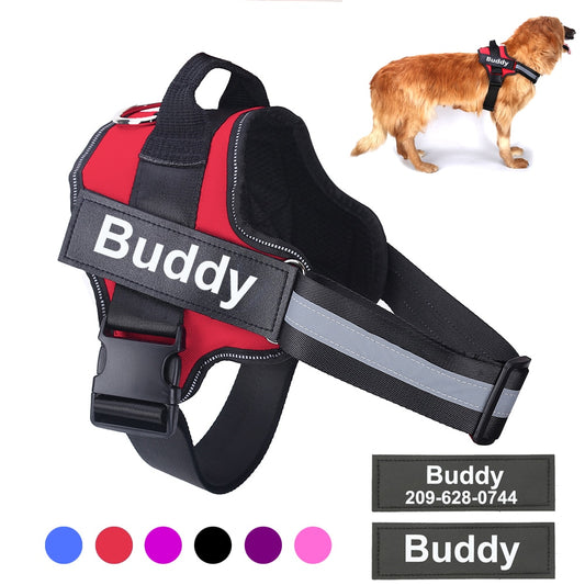 Personalized harness vest for pets, adjustable, breathable and reflective with name for dogs