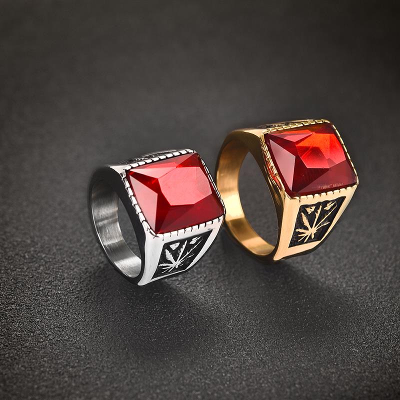 Black / Stone Red Stainless Steel Men's Ring