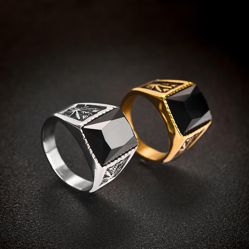 Black / Stone Red Stainless Steel Men's Ring