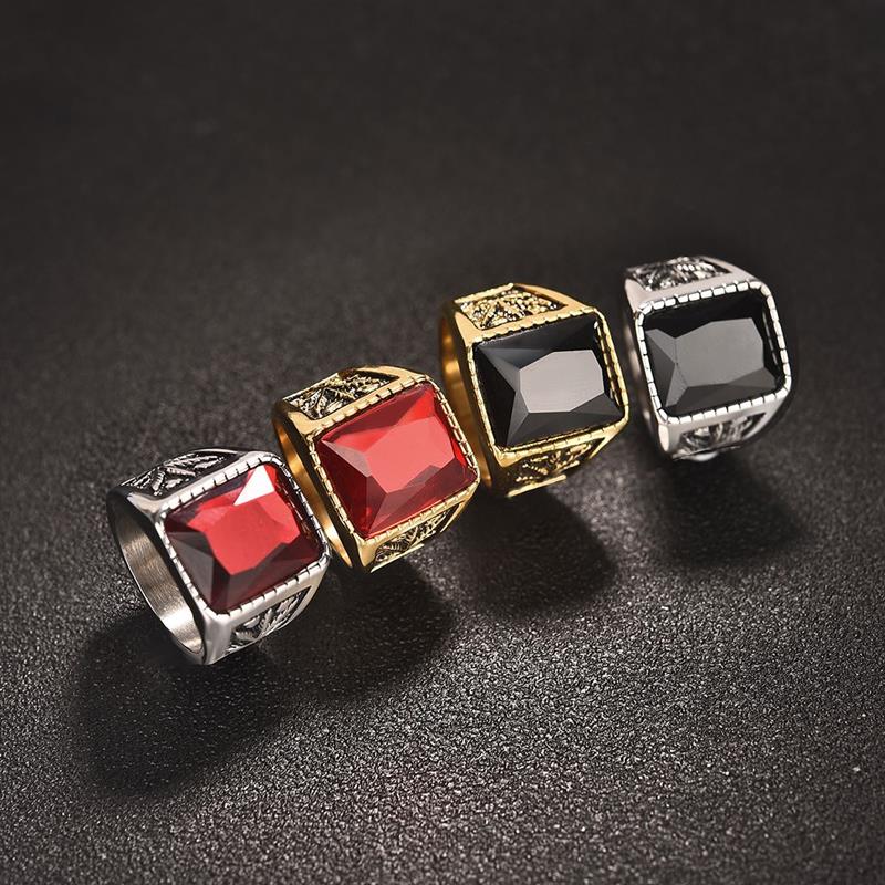 Black / Stone Red Stainless Steel Men's Ring