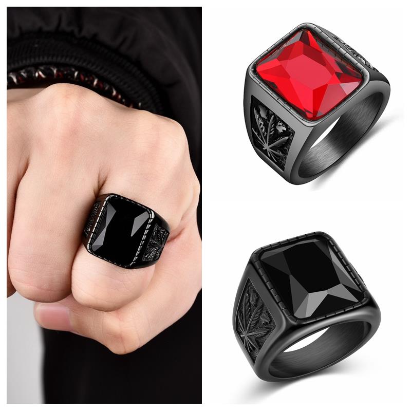 Black / Stone Red Stainless Steel Men's Ring