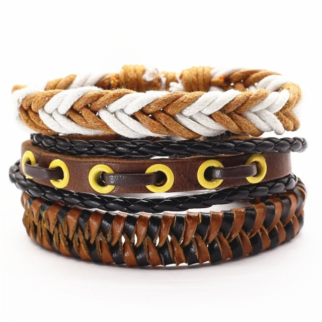 3 Pcs/Set Leather Bracelets Men Bangles For Women Wood Beads Feather TRUST IN GOD Cross Charm Homme Gift Jewelry Freely Shipping