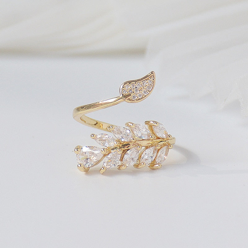 14K Gold Leaf Ring Zircon