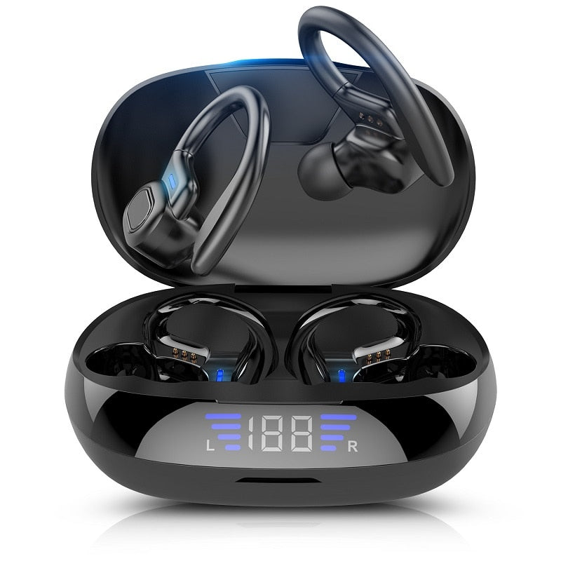 TWS Bluetooth Earphones With Microphones Sport Ear Hook LED Display Waterproof Headsets