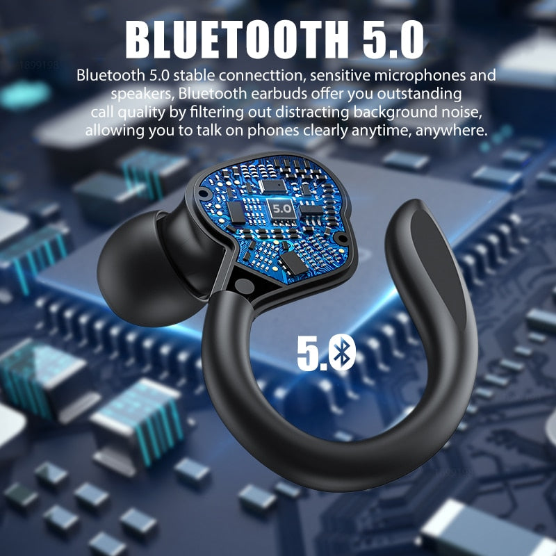 TWS Bluetooth Earphones With Microphones Sport Ear Hook LED Display Waterproof Headsets