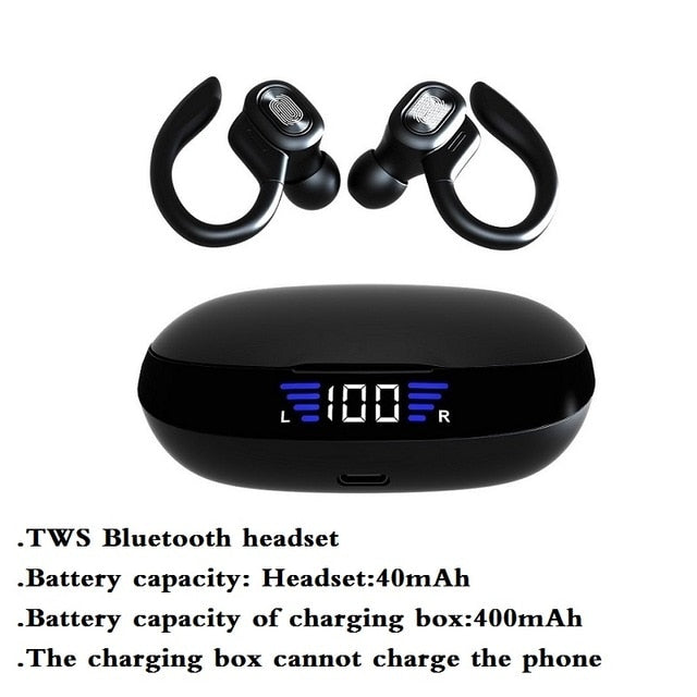 TWS Bluetooth Earphones With Microphones Sport Ear Hook LED Display Waterproof Headsets