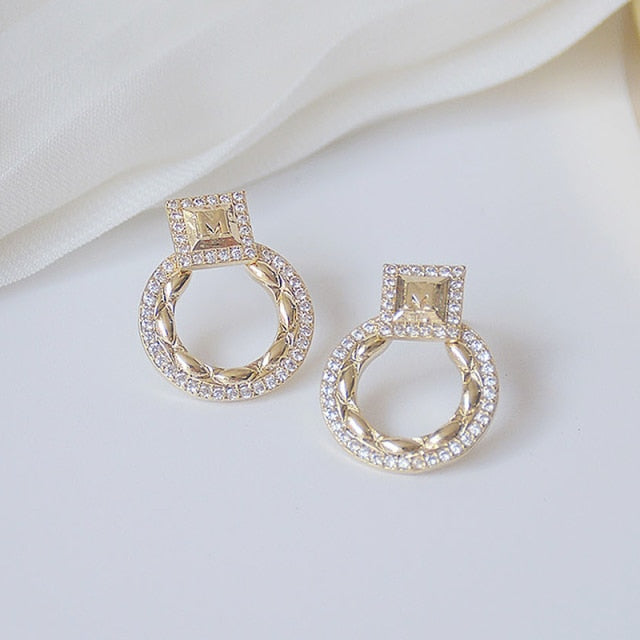 Real Gold Exquisite Circle CZ Female Earrings Charm Micro Inlan Zirconia