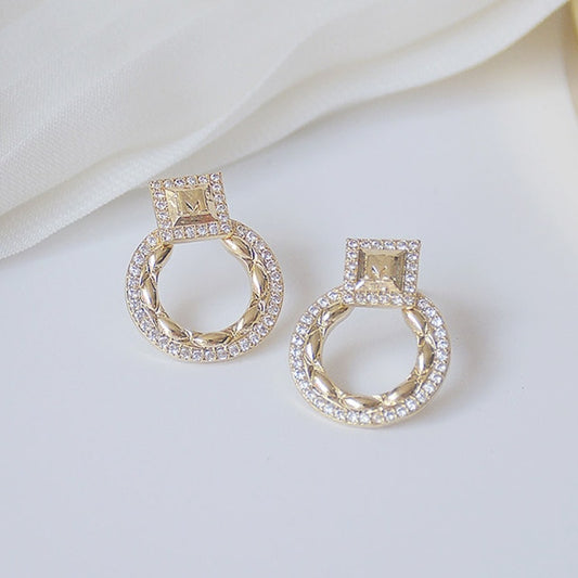 Real Gold Exquisite Circle CZ Female Earrings Charm Micro Inlan Zirconia