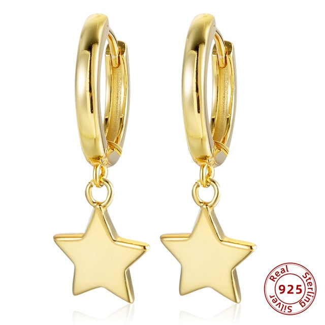 Sterling Silver Earrings Gold Color cross Moon Star Zircon Small Circle Huggie Hoop Earrings