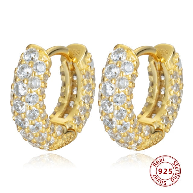 Sterling Silver Earrings Gold Color cross Moon Star Zircon Small Circle Huggie Hoop Earrings