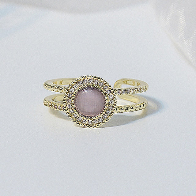 Opal Ring Micro Inlaid Zircon Double Layers