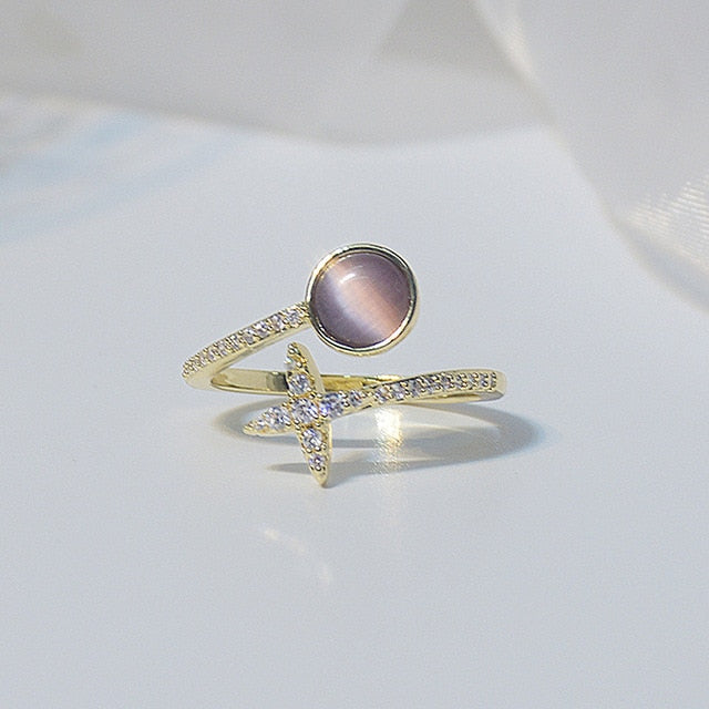 Opal Ring Micro Inlaid Zircon Double Layers