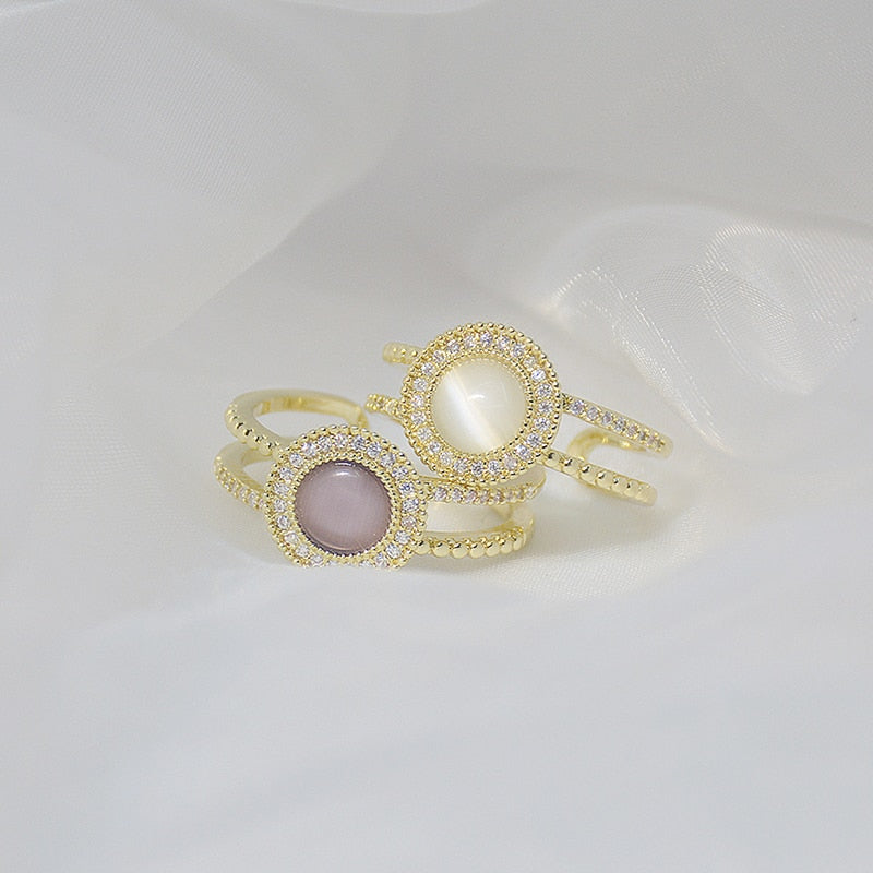 Opal Ring Micro Inlaid Zircon Double Layers