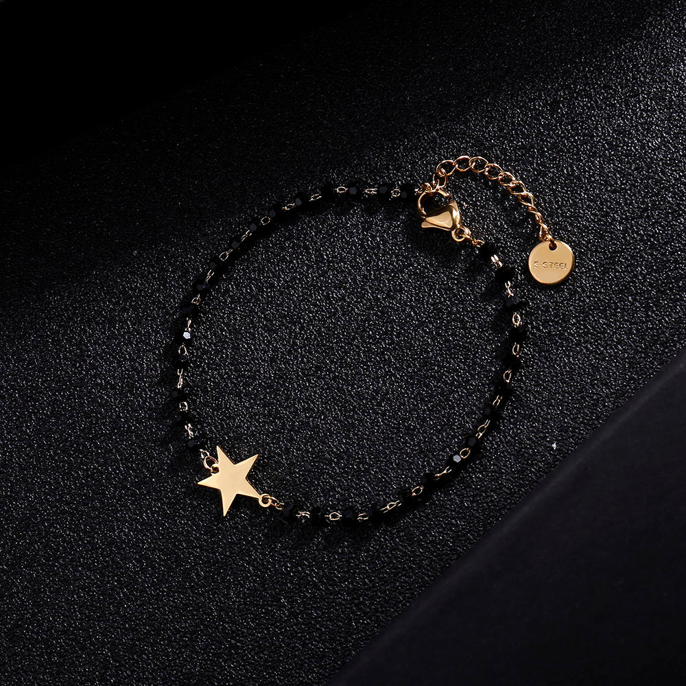 Stainless steel bracelets for women Black Crystal Beads.