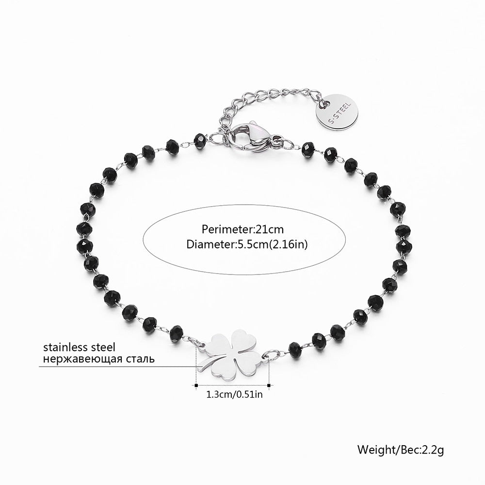 Stainless steel bracelets for women Black Crystal Beads.