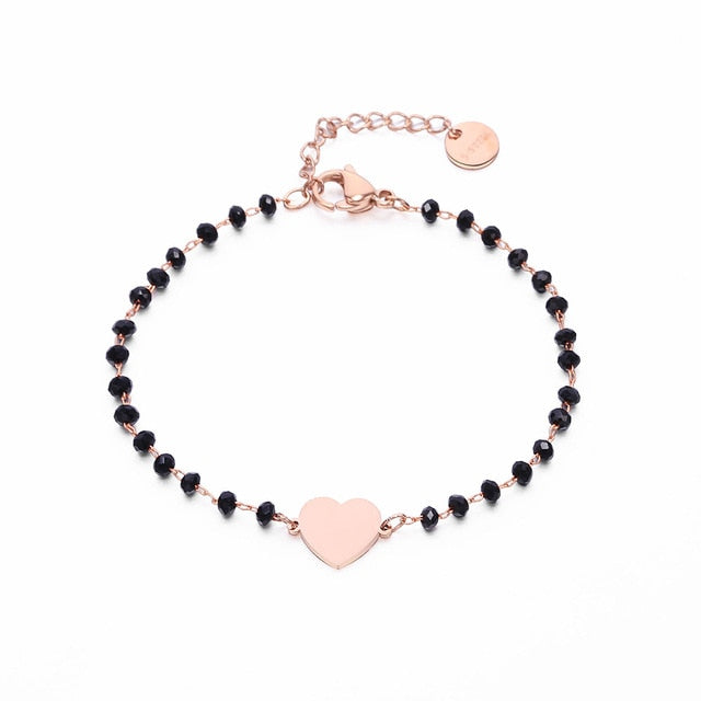 Stainless steel bracelets for women Black Crystal Beads.