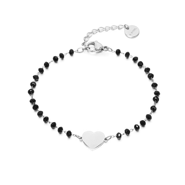 Stainless steel bracelets for women Black Crystal Beads.